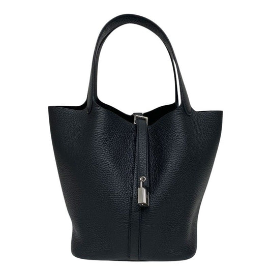 HERMES Picotin Lock MM Black Togo Leather Tote with Silver Hardware