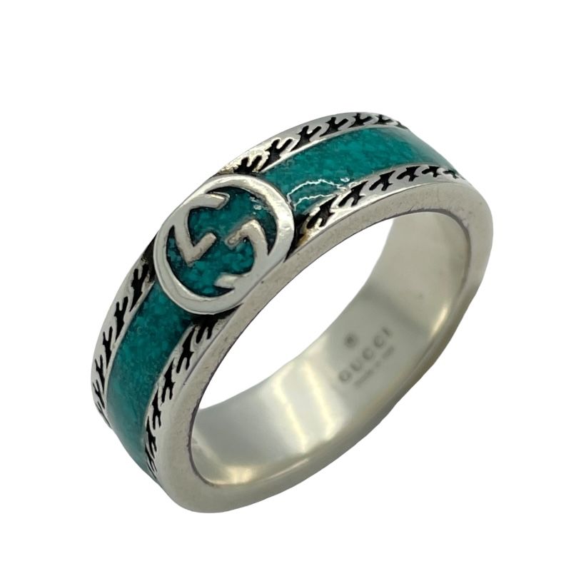 GUCCI Interlocking G Ring in Silver with Turquoise Enamel