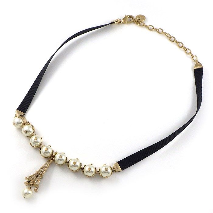 Christian Dior Eiffel Tower Motif Choker with Imitation Pearls