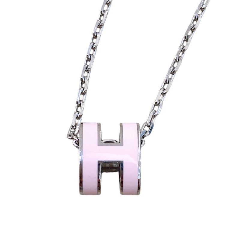 HERMES Pop Ash Mini Necklace in Pink with Silver Hardware