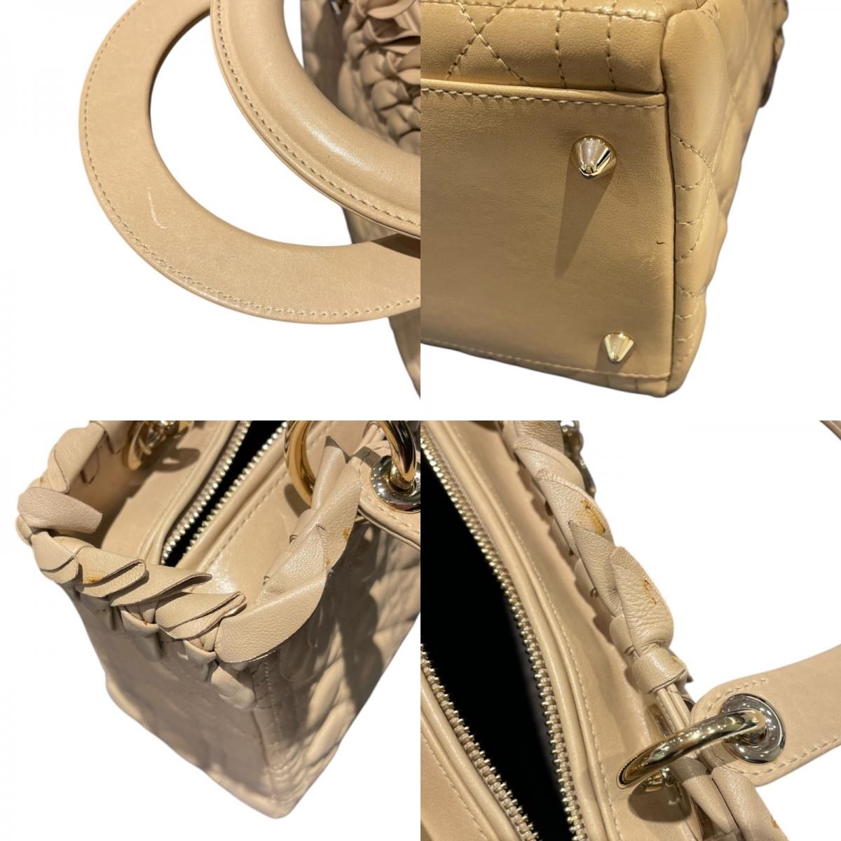 Christian Dior Lady Dior Medium Handbag in Beige Lambskin