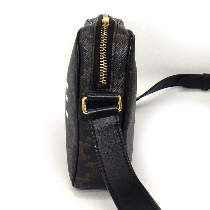 CELINE Medium Messenger Bag in Black Trionf Canvas & Calfskin