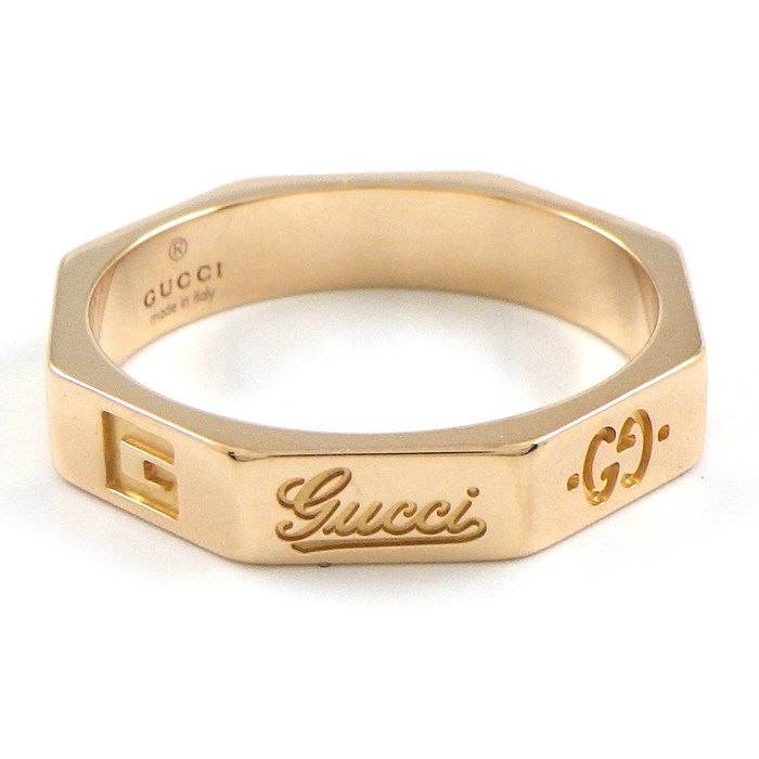 GUCCI Octagonal GG Logo Icon Ring in K18 Pink Gold - Size 9.5