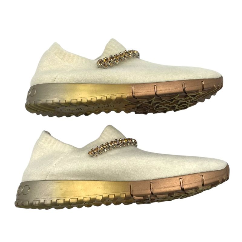 Jimmy Choo White Bejeweled Knit Slip-On Sneakers for Women