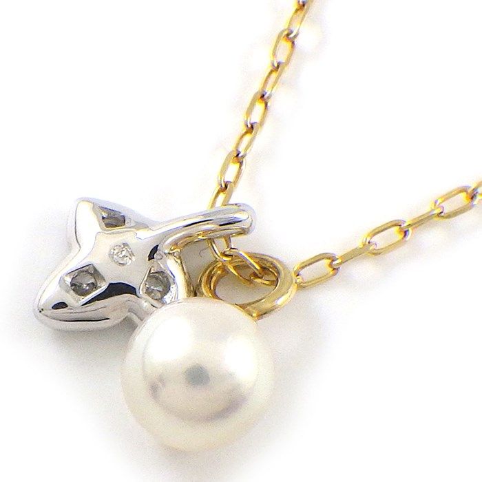 MIKIMOTO Leaf Motif Necklace with Pearl & Diamond in K18 Gold