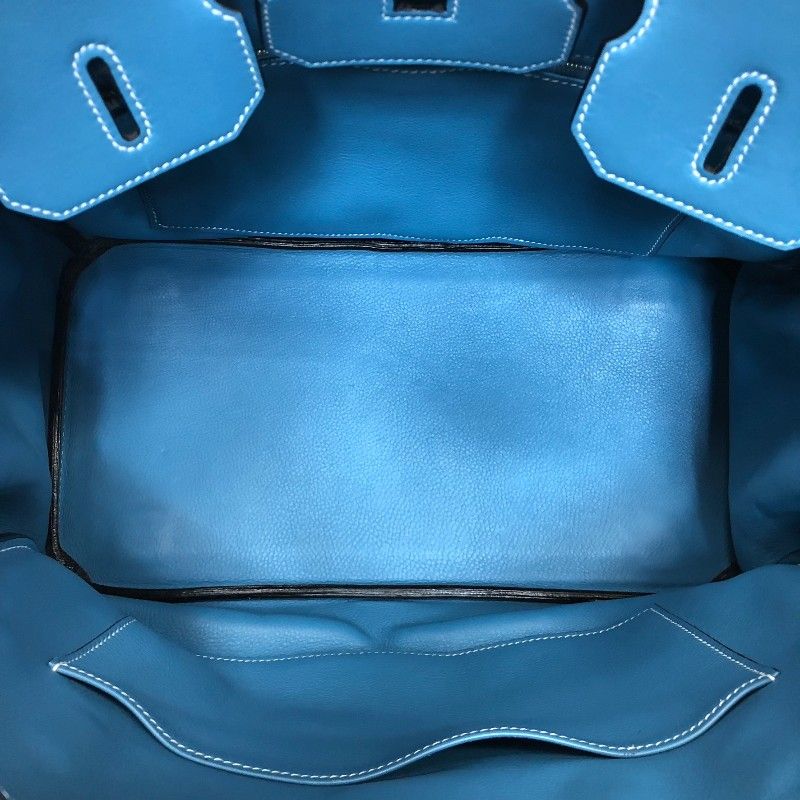 HERMES Birkin 35 Blue Jean Swift Leather Handbag with Silver Hardware