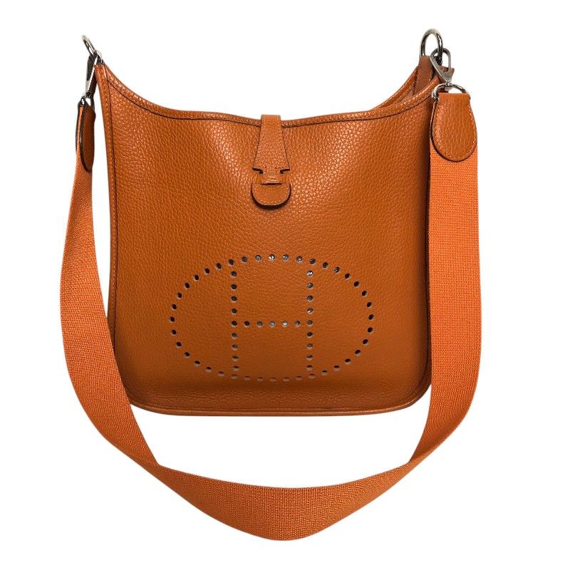 HERMES Evelyne 1PM Orange Togo Leather Shoulder Bag with Silver Hardware
