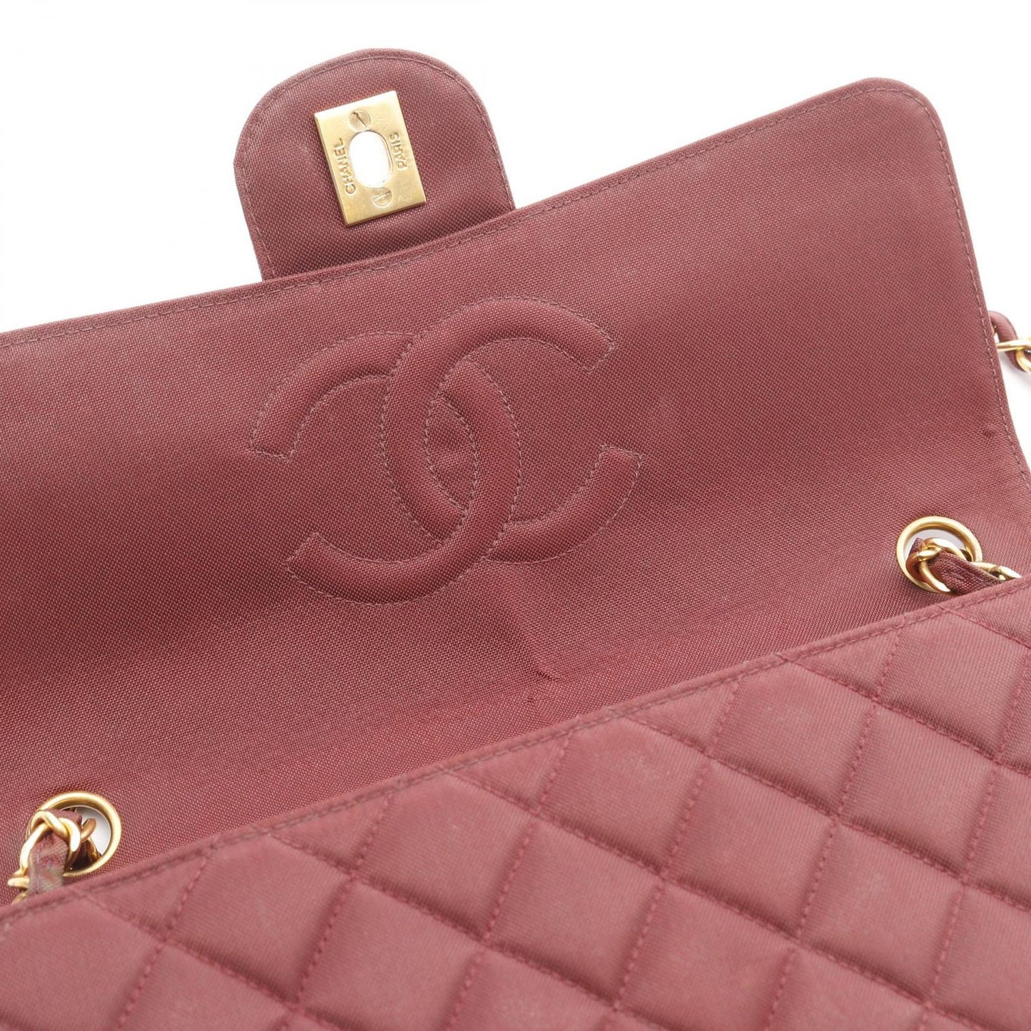 CHANEL Matelassé Single Flap Shoulder Bag in Bordeaux Nylon