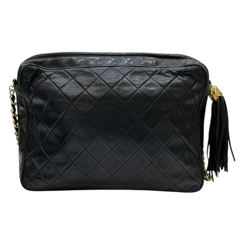CHANEL Matelassé Fringe Shoulder Bag - Black Lambskin with Gold Hardware