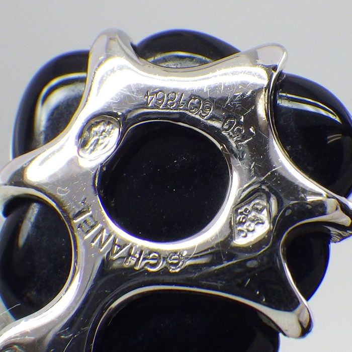 CHANEL Camellia Swing Drop Earrings in Black Agate & Diamond