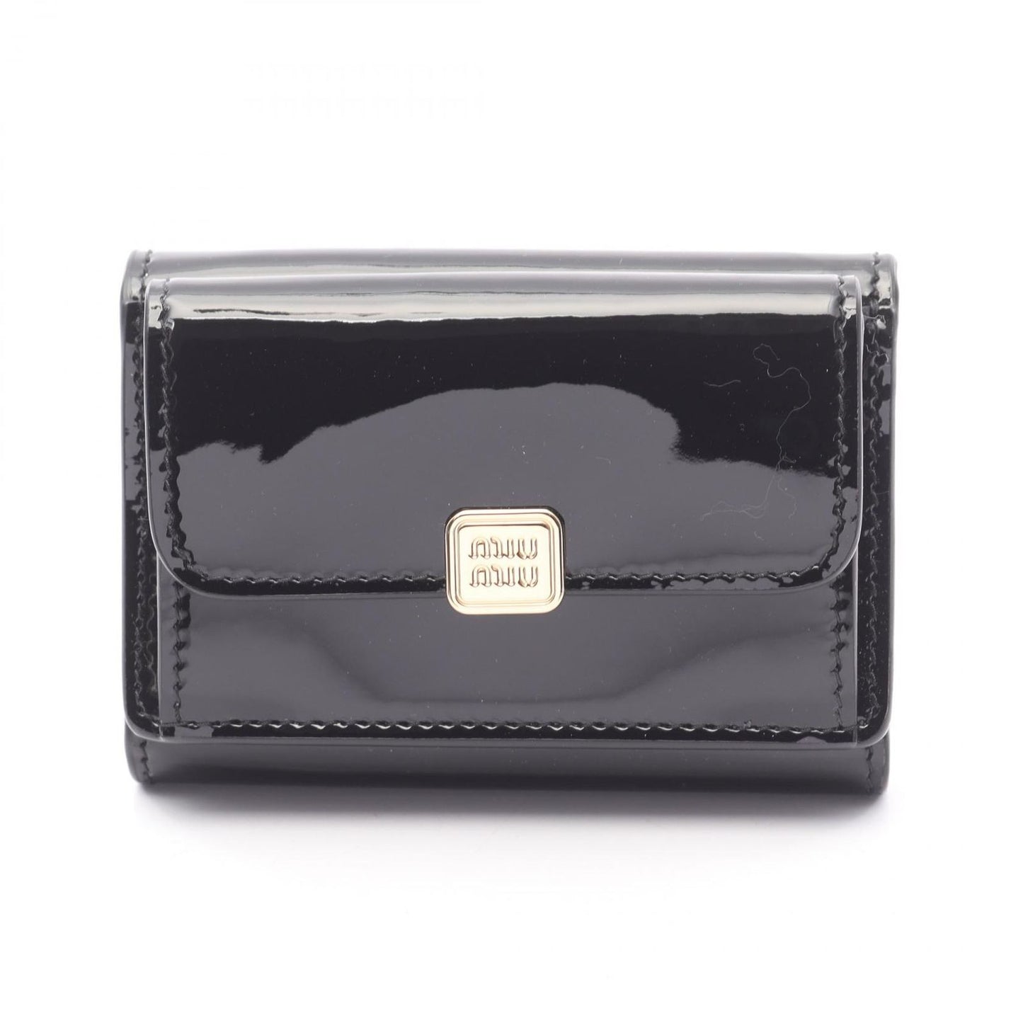 Miu Miu Black Patent Leather Tri-Fold Wallet - Unused Luxury