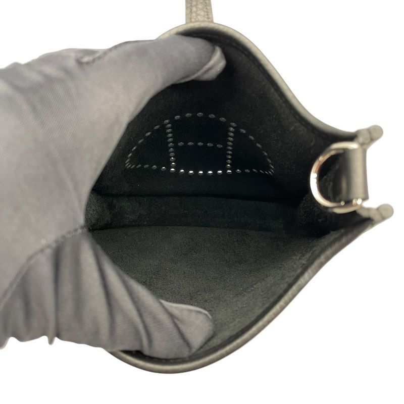 HERMES Evelyne TPM Black Togo Leather Shoulder Bag with Silver Hardware