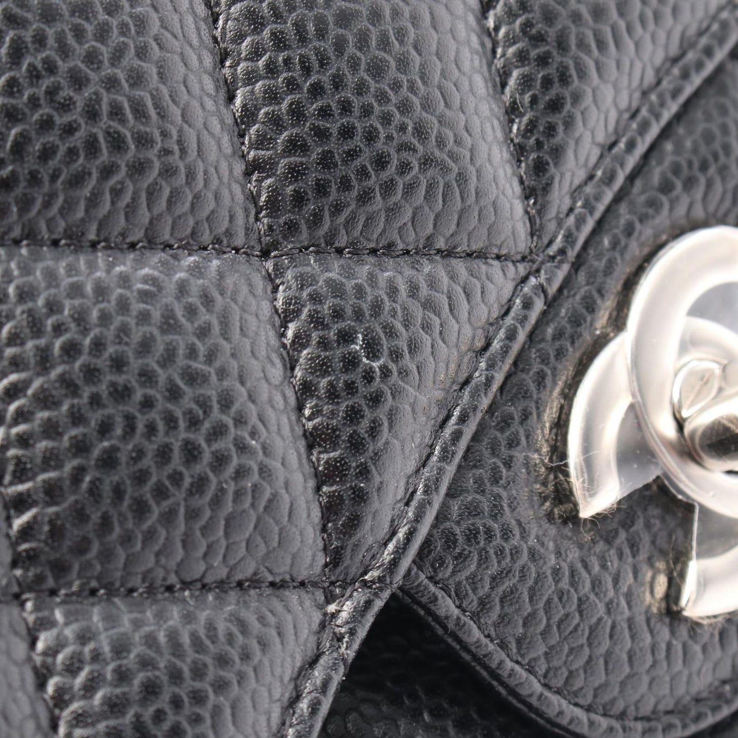 CHANEL Matelassé Double Flap Shoulder Bag in Black Caviar Skin