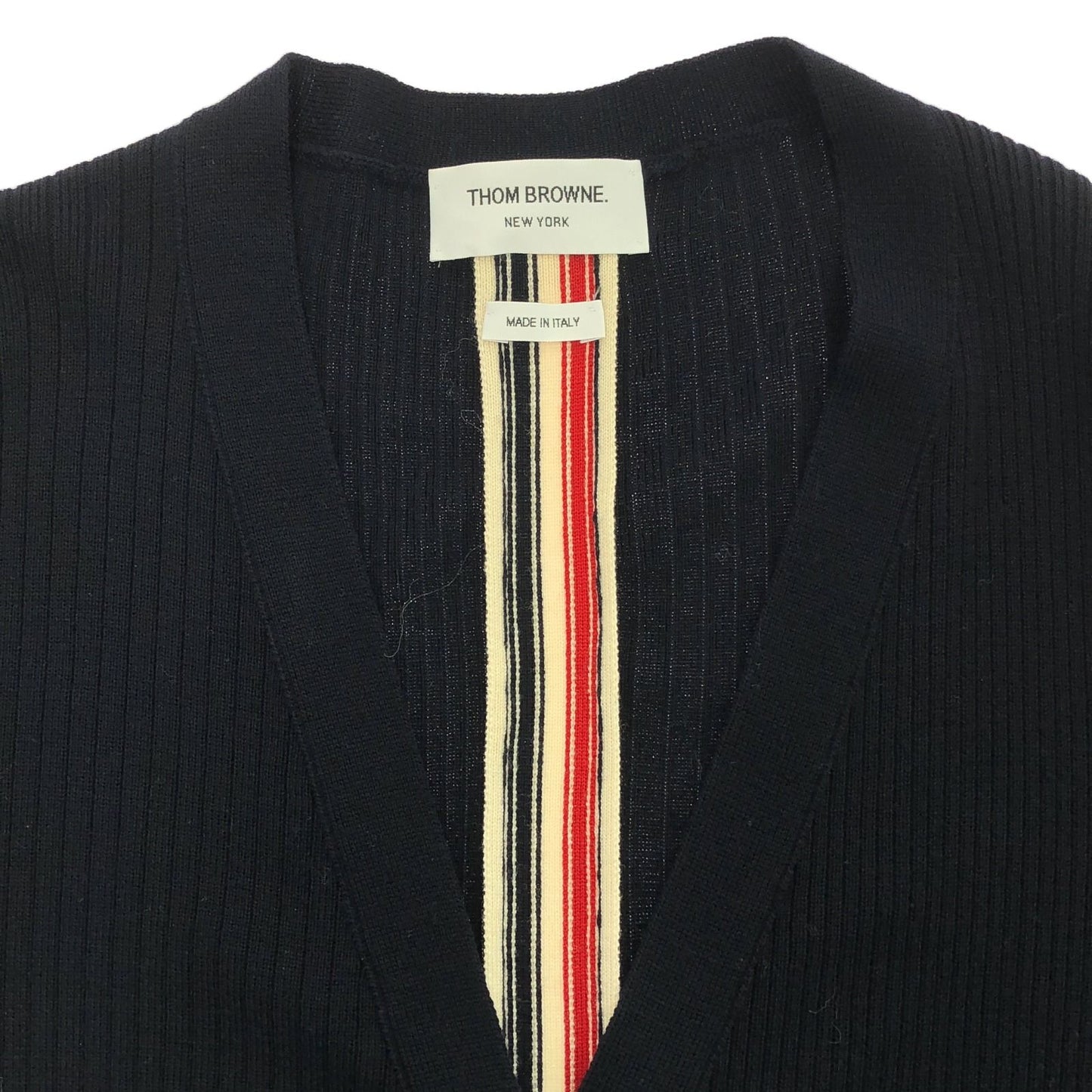 THOM BROWNE Dark Navy Multi-Color Long Cardigan - Size 40