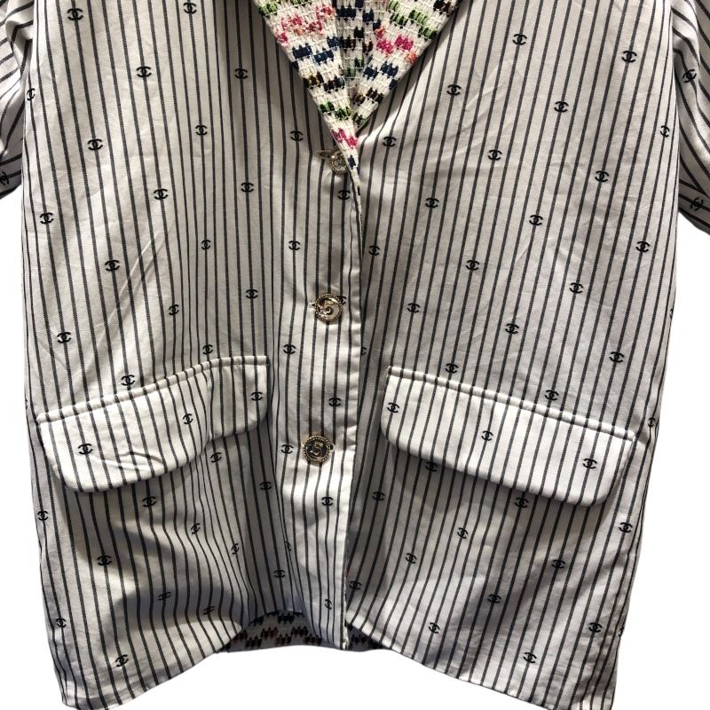CHANEL Coco Mark Pattern Short Sleeve Jacket - White Cotton