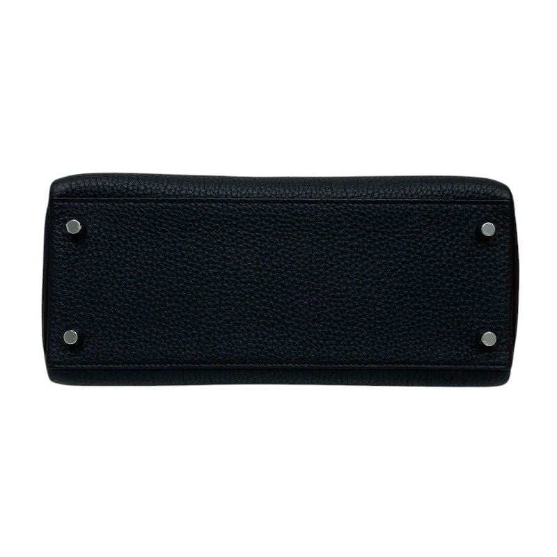 HERMES Kelly 28 Black Togo Leather Handbag with Silver Hardware