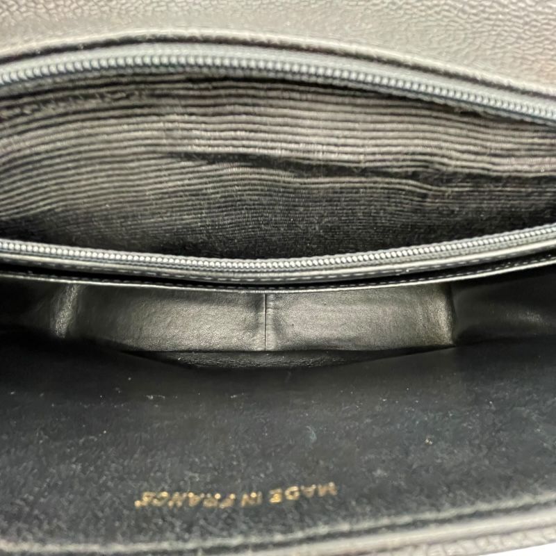 CHANEL Black Caviar Skin Chain Shoulder Bag with Gold Hardware