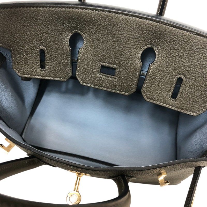 HERMES Birkin 25 Verso in Veil Maki & Blue Plume with Gold Hardware