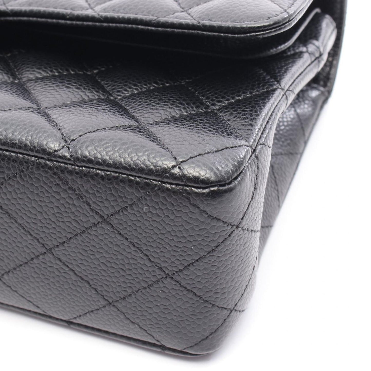 CHANEL Matelassé Double Flap Shoulder Bag in Black Caviar Skin