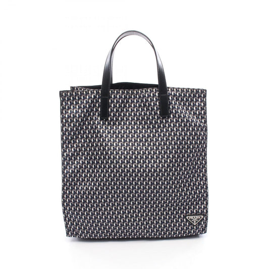 PRADA TESSUTO STAMPAT Tote Bag in Navy Nylon & Saffiano Leather