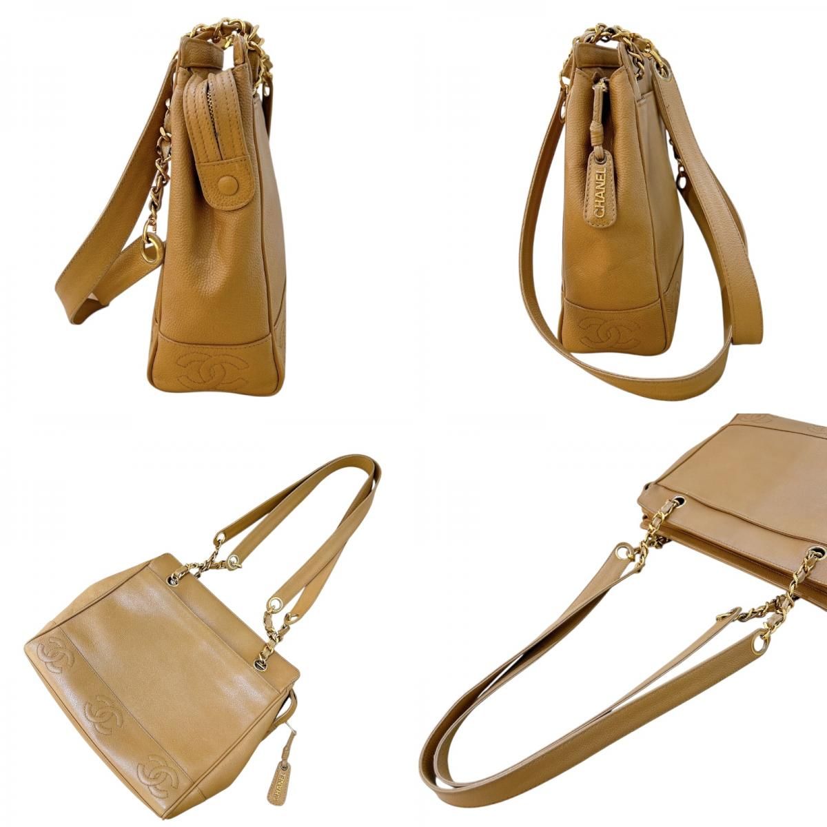 CHANEL Triple Coco Shoulder Bag in Beige with Gold Hardware