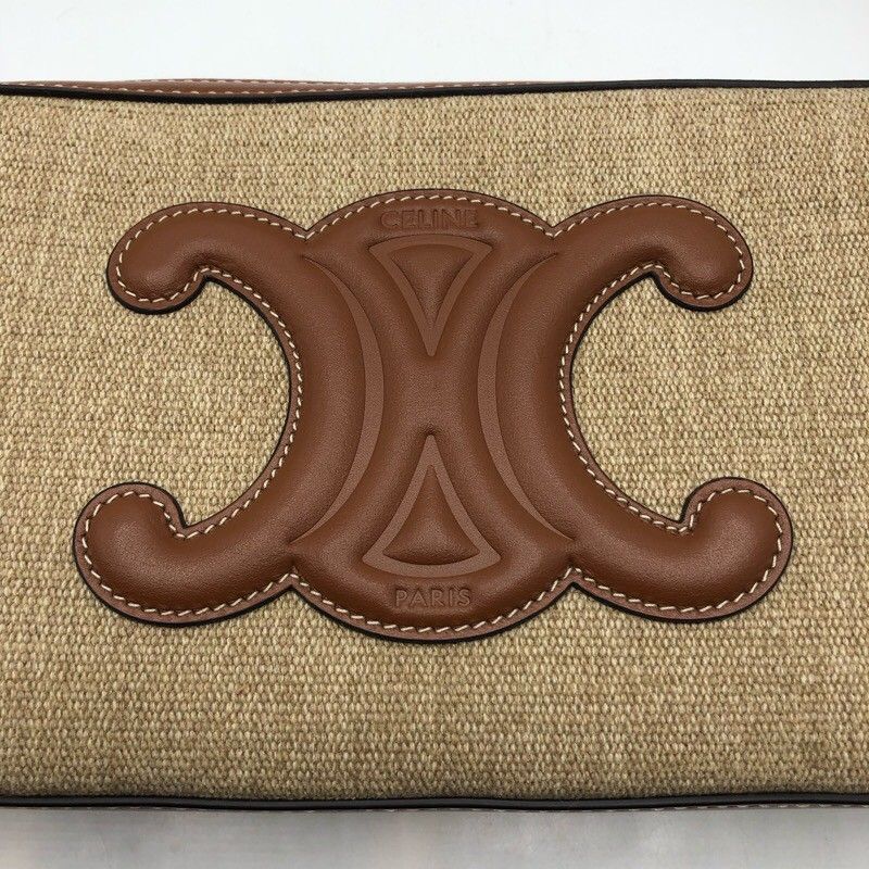 CELINE Triomphe Camera Shoulder Bag in Tan Canvas & Calfskin