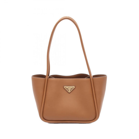 PRADA Soft Grain Triangle Logo Mini Tote Bag - Camel Leather