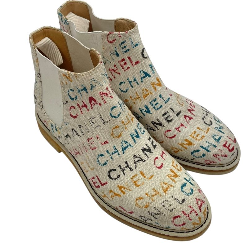 CHANEL Logo Canvas Side Gore Boots - Multicolor Elegance