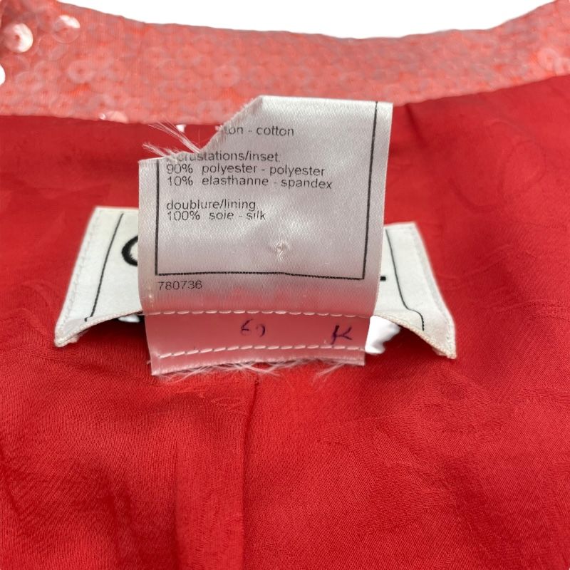 CHANEL Orange Sequin-Trimmed Tweed Jacket - Size 38