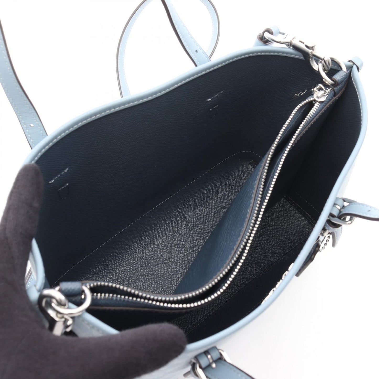 COACH Molly Tote 25 Signature Chambray Handbag - Blue Canvas & Leather