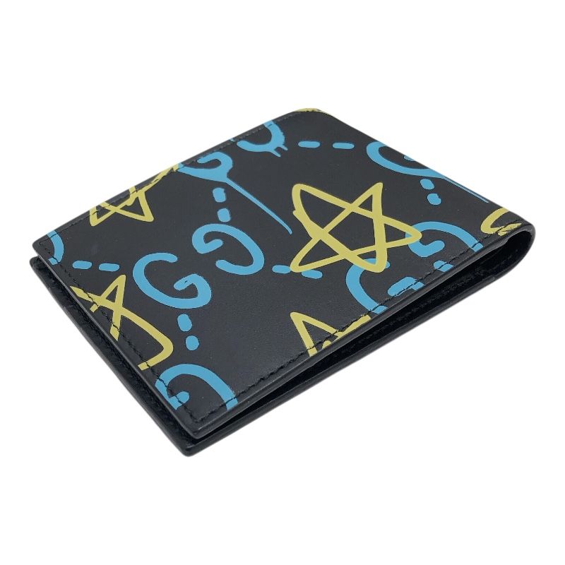 GUCCI GG Ghost Bi-Fold Wallet in Blue/Yellow Leather - Exclusive Design