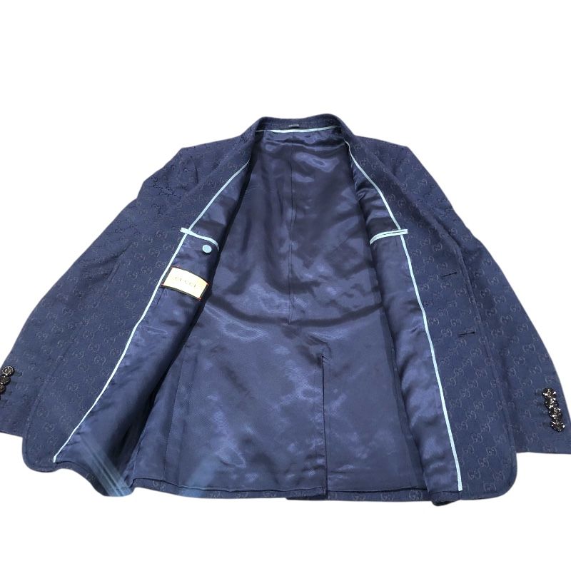 GUCCI GG Pattern Cotton Blend Formal Jacket - Navy - Size 44