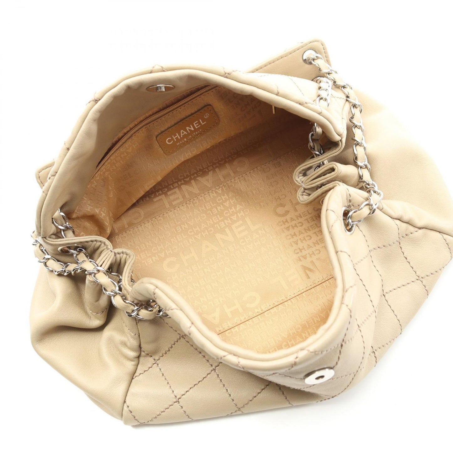 CHANEL Matelassé Beige Leather Shoulder Bag with Wild Stitch