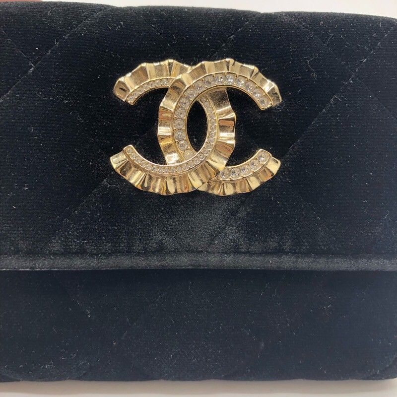 CHANEL Matelassé Coco Mark Coin Case in Black Velvet with Gold Hardware