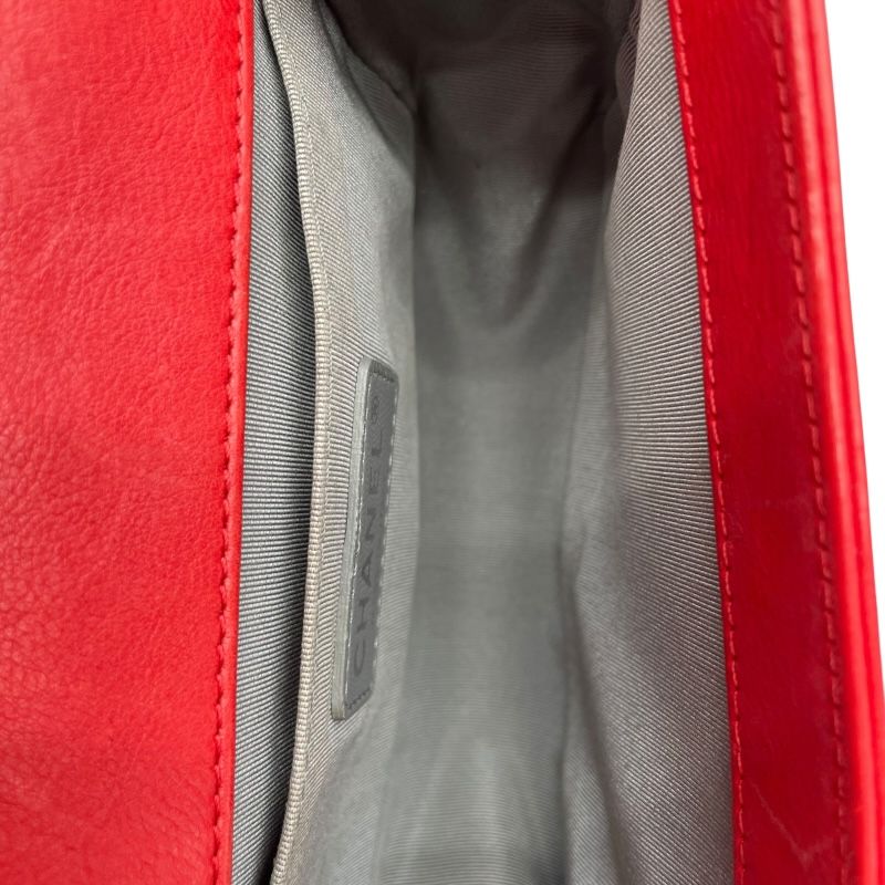 CHANEL Boy Chanel 20 Red Leather Shoulder Bag with Silver Hardware