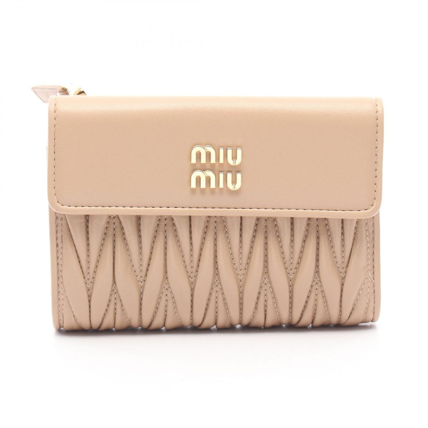 Miu Miu Matelassé Leather Tri-Fold Wallet in Beige - New