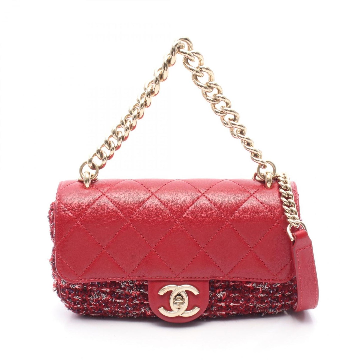 CHANEL Matelassé Mini Shoulder Bag in Red Leather & Fabric
