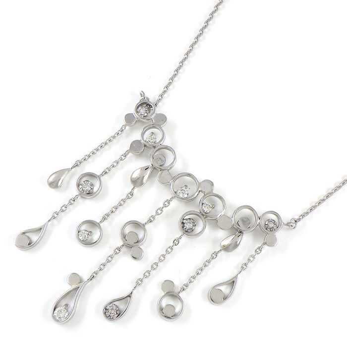 Elegant Diamond Fringe Swing Drop Necklace in K18 White Gold