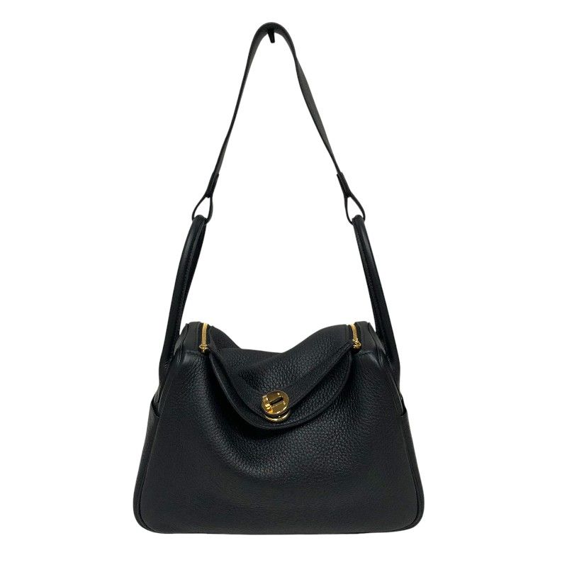 HERMES Lindy 26 Black Togo Leather Shoulder Bag with Gold Hardware