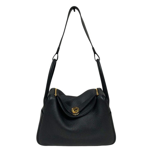 HERMES Lindy 26 Black Togo Leather Shoulder Bag with Gold Hardware