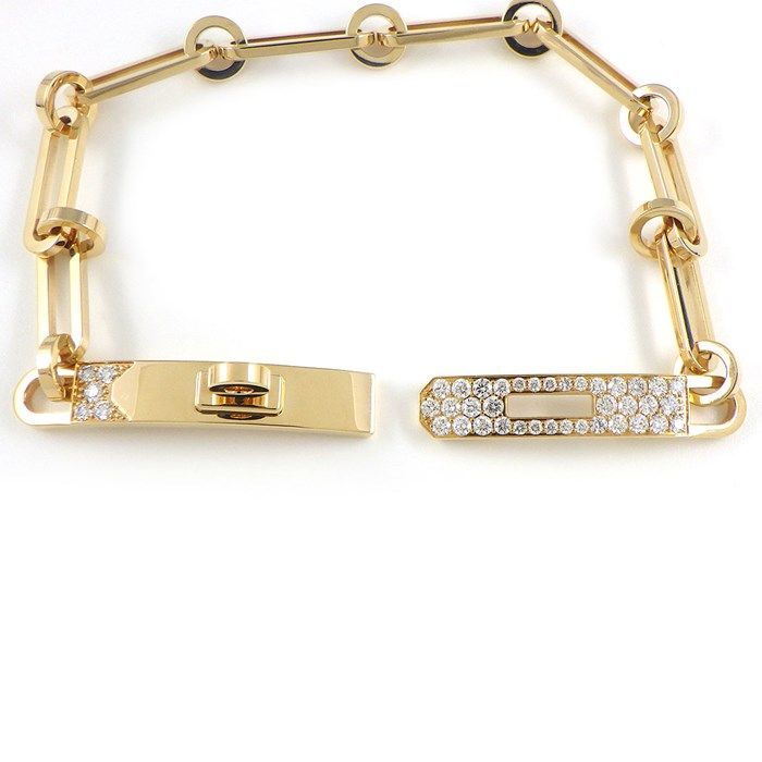 HERMES Kelly Clasp Motif Diamond Bracelet in K18YG