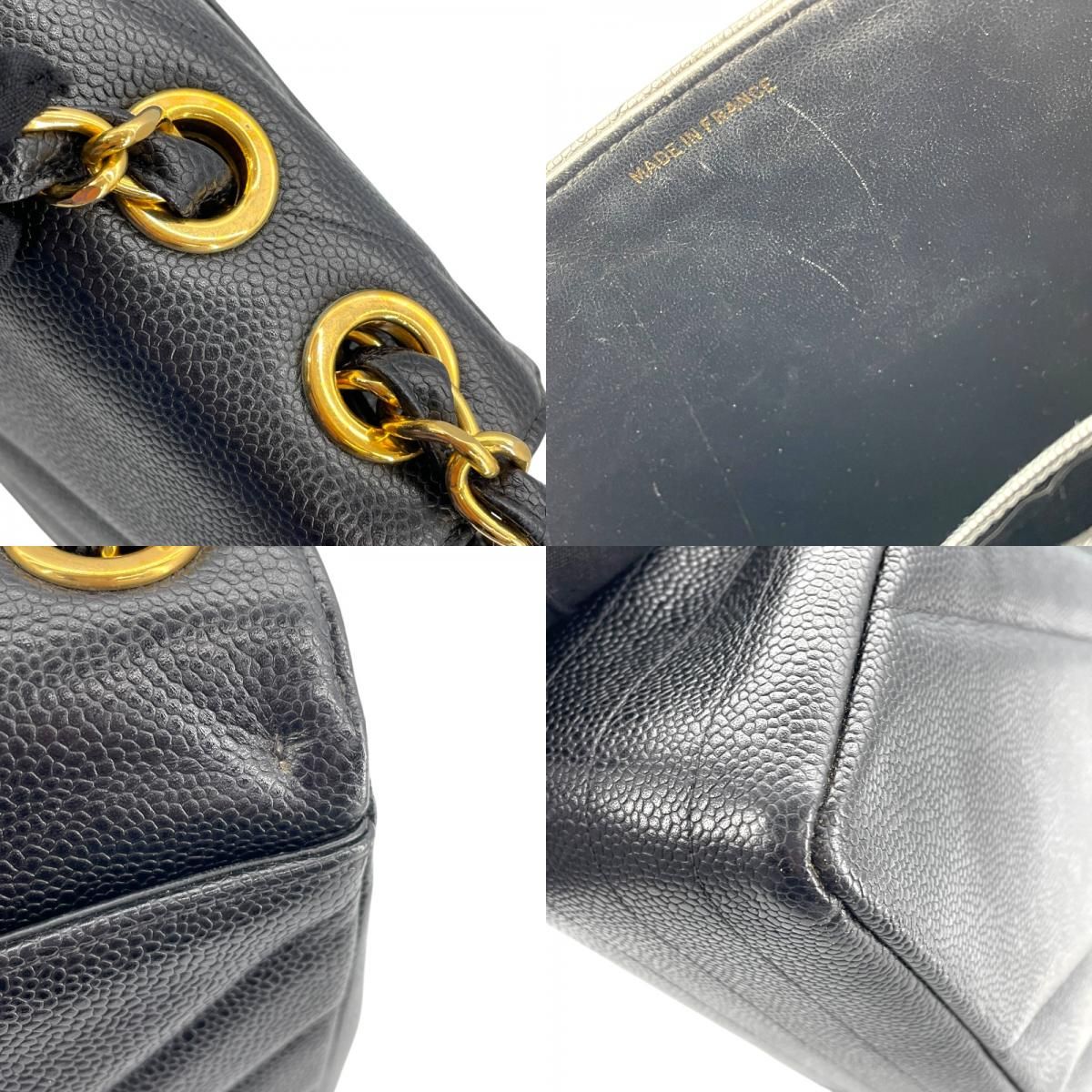 CHANEL Black Caviar Chain Shoulder Bag with Gold Hardware