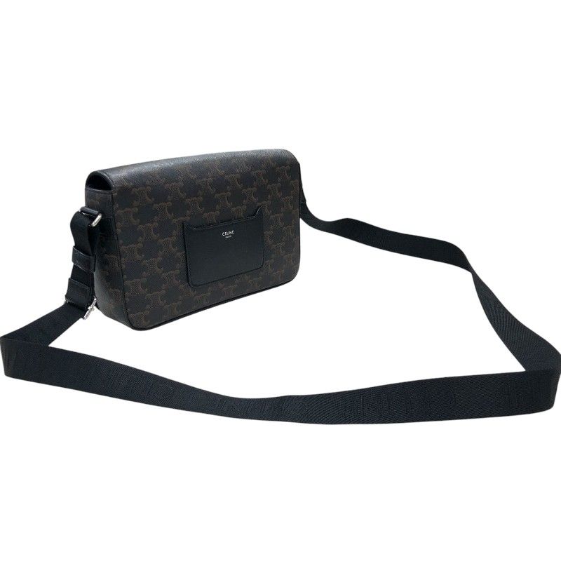 CELINE Flap Messenger Bag in Black Trionf Canvas & Leather