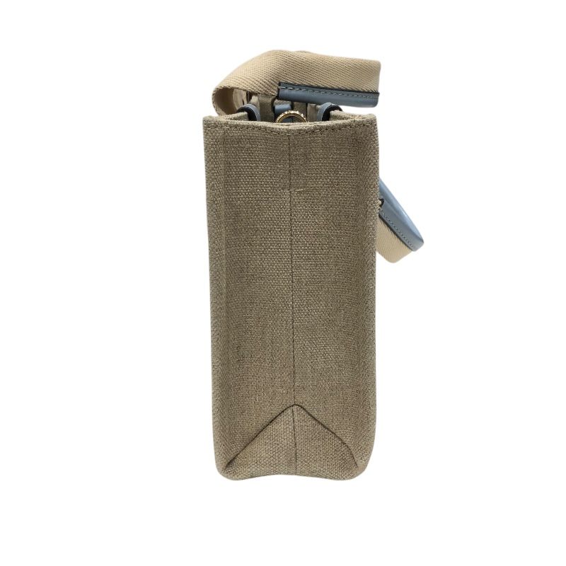 Chloe Woody Small Tote in Light Blue & Beige Linen Canvas