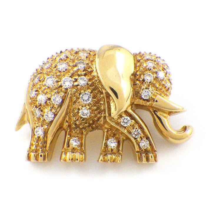 Exquisite Diamond Elephant Motif Brooch in K18 Yellow Gold