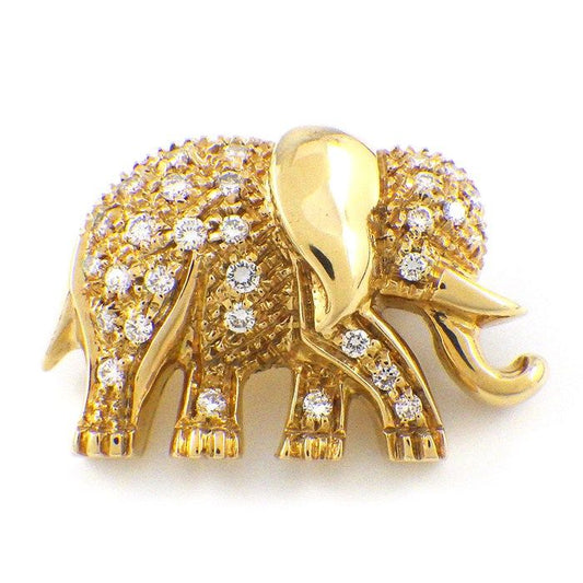 Exquisite Diamond Elephant Motif Brooch in K18 Yellow Gold