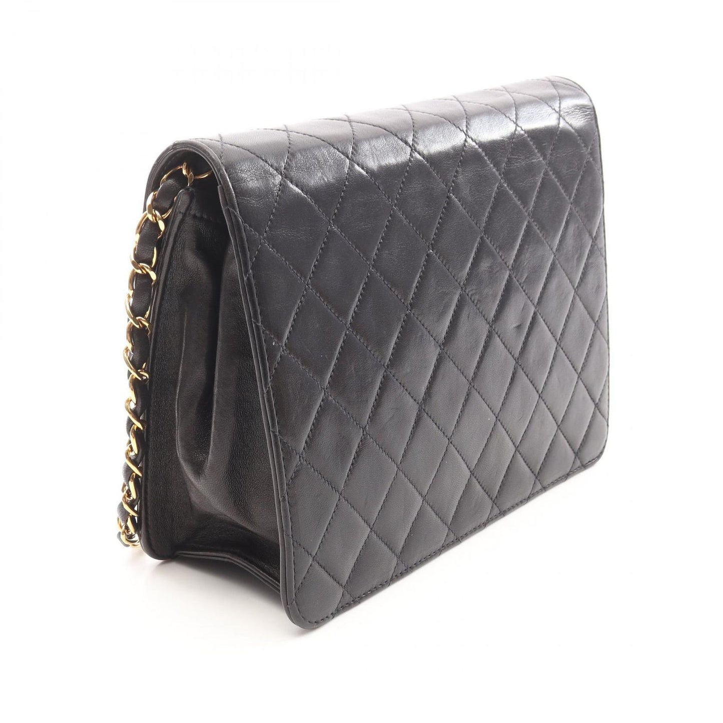 CHANEL Matelassé Single Flap Shoulder Bag in Black Lambskin