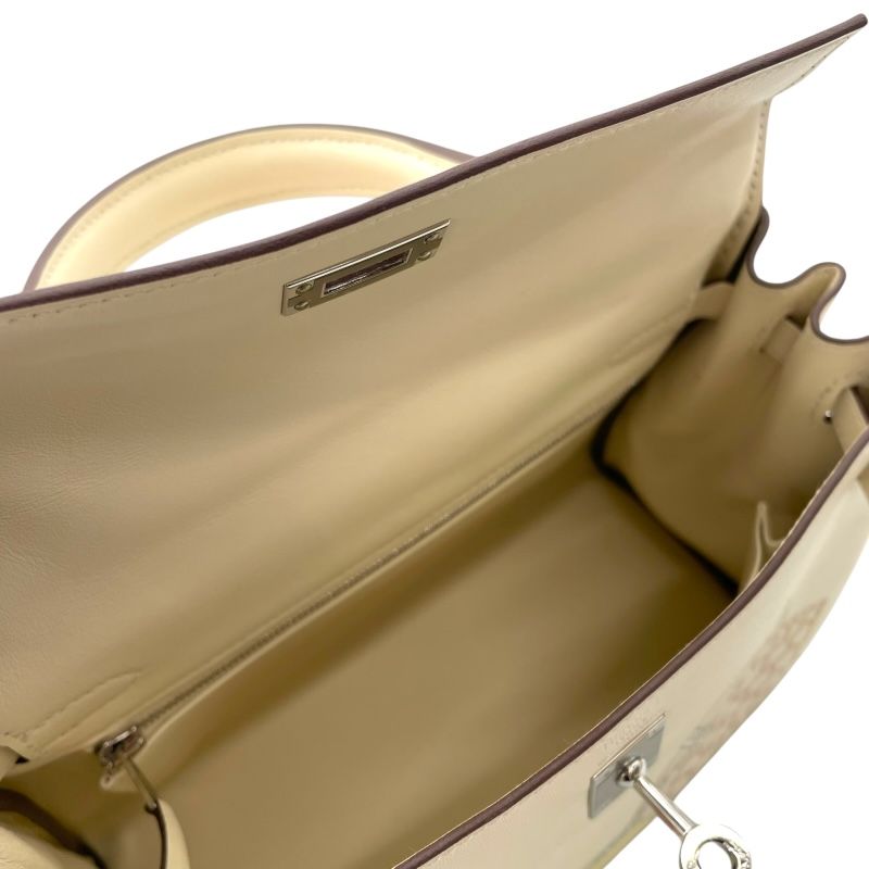 HERMES Kelly 25 In & Out Handbag - Swift Leather, Nat, Silver Hardware