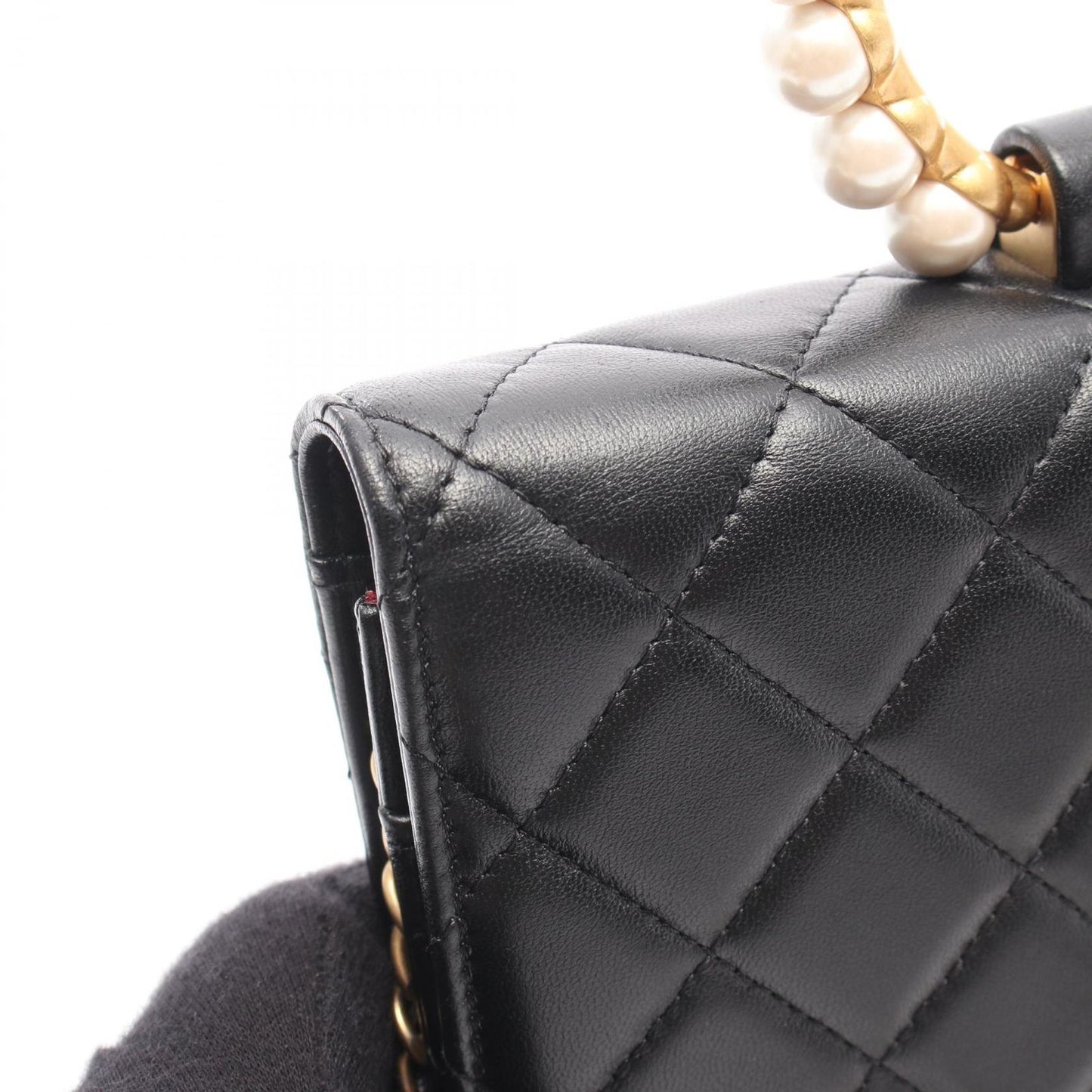 CHANEL Matelassé Pearl Handle Shoulder Bag in Black Lambskin