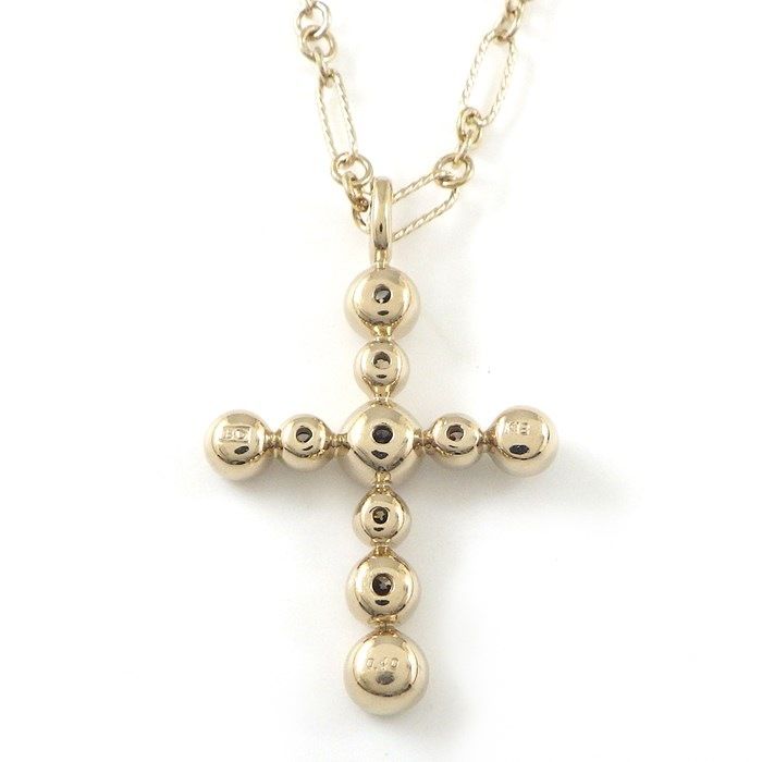 KASHIKEY Cross Motif Necklace with Brown Diamonds in 18K Yellow Gold